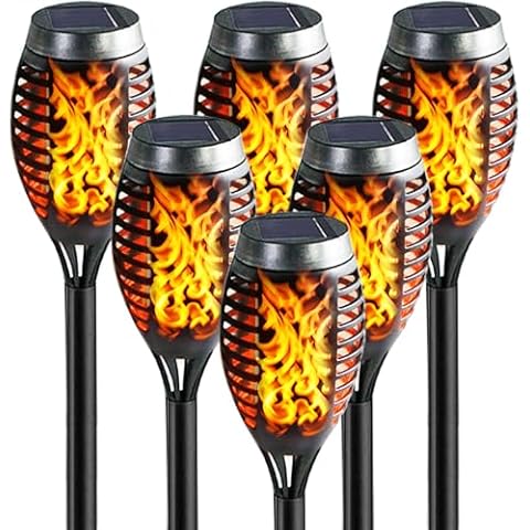 Bright Zeal 6-Pack 7" x 3" LED Solar Torches Pathway Lights - Waterproof Dancing Flame Solar Torches Walkway Lights - Outdoor Solar Torch Lights Garden Stake Lights Warm White Flickering Flame Cover