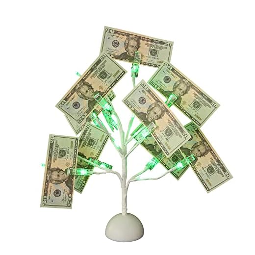 Money Tree Gift Card Holder Table Stand Creative Display with Green Lights and 10 Clips for Chirstmas, Graduation and Birthday