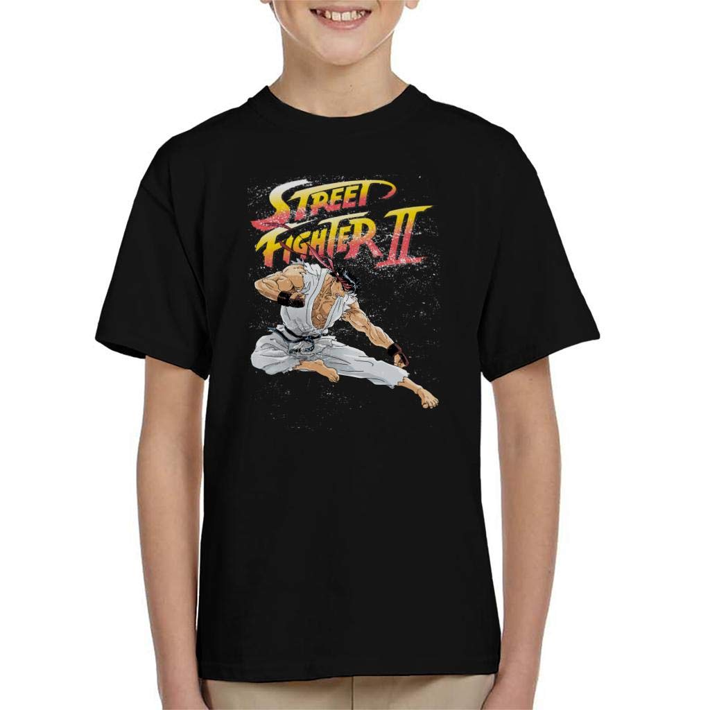 Cloud City 7 Black Street Fighter Ii Ryu Kick Kid's T-Shirt