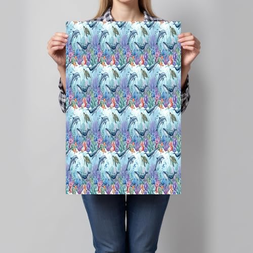Toile indigo dauphins et tortues marines 60x90 cm sans cadre