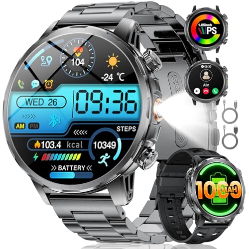 SUNKTA Reloj inteligente para Hombre Militar grado 1000 mAh Batería 1,7' HD llamadas Bluetooth Smartwatch deportivo y de fitness con iOS y Android,monitor de salud,sueño,podómetro,2 cargador,gris Azul