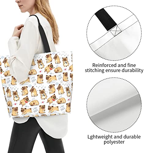 Qwalnely-Pug-Gifts-for-Pug-Lovers-Tote-Bag-Canvas-for-Women-Travel-Beach-Bag-Reusable-Grocery-Shopping-Storage