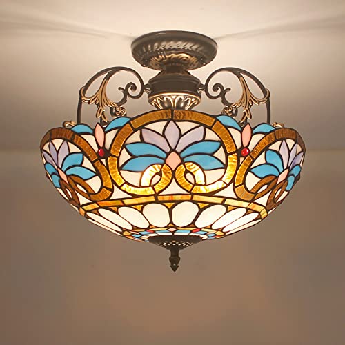WDBZTJ Lustres Style Tiffany, 16 Pouces Plafond en Vitrail Suspension pour Salon Chambre à Manger Salle à Manger Cuisine Couloir,A