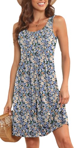 Image of Akihoo Women Summer Casual Sleeveless Midi Plain Pleated Tank Vest Dresses