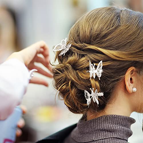 24 Pieces 3D Butterfly Hair Clips Metal Moving Butterfly Hair Clips Metallic Hollow Butterfly Hair Pins Butterfly Hair Barrettes For Women Girls Hair Styling(White Brass) #TOP3