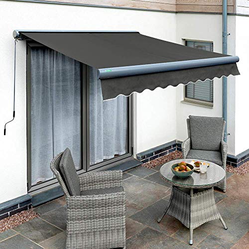 Primrose 3.0m x 2.5m Electric Awning Charcoal Full Cassette DIY Patio Gazebo Canopy Waterproof UV protection Complete with Fittings and Winder Handle Charcoal