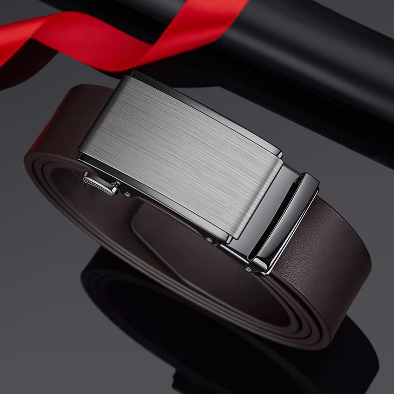 Men's Genuine Leather Belt with Toothless Automatic Buckle Cowhide Belt(115cm)2