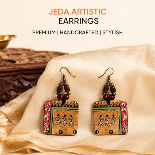 Image of Handcrafted Artistic & Tribal Earrings Collection for Women - Bohemian, Floral, Wooden & Ethnic Statement and Stud Designs