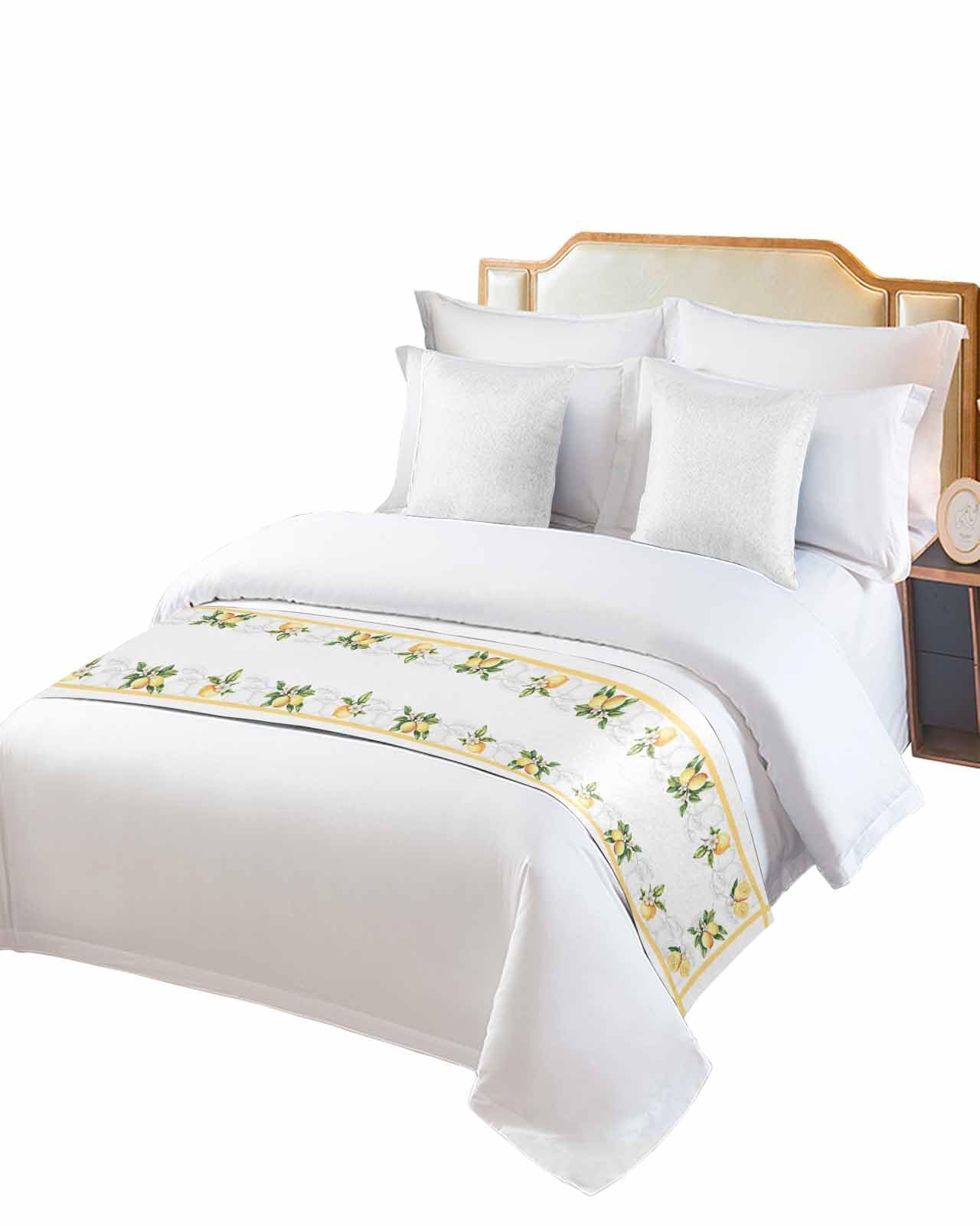 Twin Bed Runner Summer County Lemon Wild Flower Bedding Runner Scarves Decorative Bed Scarf, Watercolor Yellow Line Soft Bedding Scarf for Bedroom Hotel Wedding 71x20in