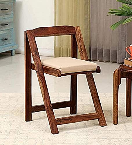 THAR HOME FURNISHING Solid Sheesham Wood Patio Folding Chair with Cushion I for Garden Outdoor & Balcony I Provincial Teak Finish