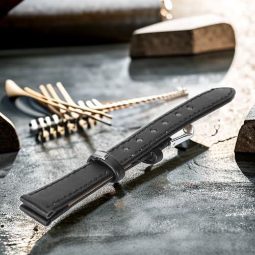 Skórzany Pasek do Zegarka PU, Wymienny Pasek z Metalowym Zapięciem ze Stali Nierdzewnej, Regulowany Pasek do Zegarka(12mm schwarz)
