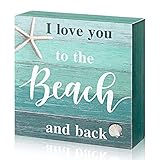 I Love You to The Beach and Back Wooden Box sign Beach Party Decorations Art Signs Rustic Plaque Decorations for Bathroom Bedroom and Dining Room, 5 x 5 Inches