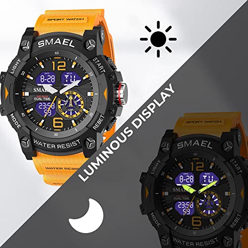 Watch For Men Digital Watch Dual Time Date Chronograph Analog Stopwatch Alarm Quartz Watch For Men Military Luminous 5Atm Waterproof Sports Men Wristwatch Watch For Casual Life Business Work Orange #TOP4