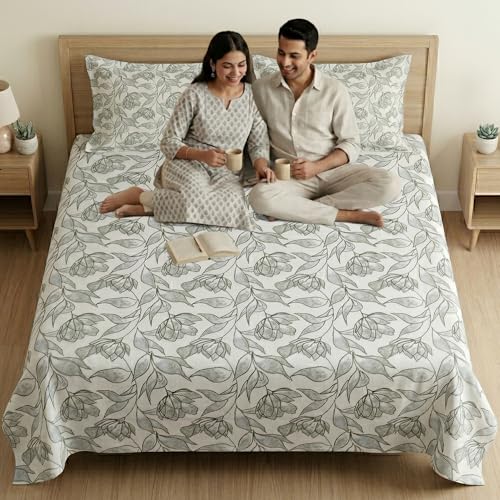 Image of Mafatlal 186 TC Metro Cotton King Size Bedsheet | 108 x 108 Inch| Soft, Breathable & Lightweight |Includes 2 Pillow Covers