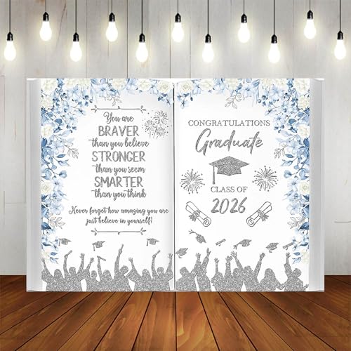 Fondo para graduación 10x7 pies azul y plateado miniatura 4