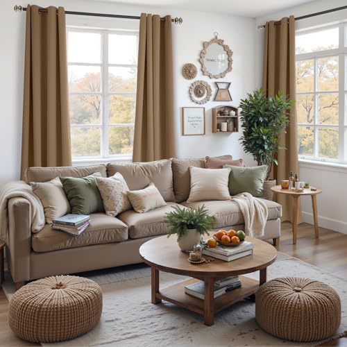 Image of YoungsTex Taupe Blackout Curtains 84 Inch Long, Tan Bedroom Darkening Drape | Grommet Window Treatments for Living Room Privacy, 2 Panels, 52 X 84 Inch