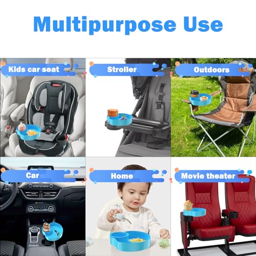 Image of Kids Car Seat Tray, Travel Tray with Cup Holder for Toddler Baby, Kids Car Seat Food Snack Organizer for Road Trip, Stroller snack Organizer Travel Must Haves Toddler Must Haves (Sky Blue, 1 PCS)
