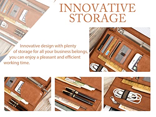 Azxcg Leather Portfolio Binder Clipboard, Vegan Leather 3 Ring Binder Padfolio, Business Portfolio Folder For Letter Size/A4 Legal Pad Zippered Document Organizer For Women/Men, Brown #TOP3