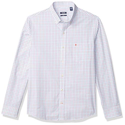 IZOD mens Slim Fit Long Sleeve Stretch Performance Tattersal Button Down Shirt, Claret Red, Large US