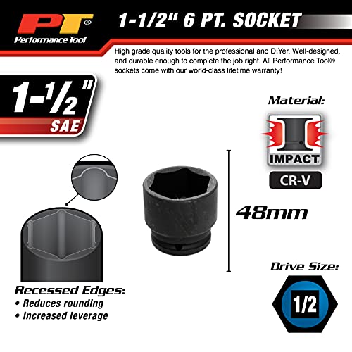 Image of Performance Tool M817 1 /2-Inch Drive 1-1 /2-Inch Impact Socket for Heavy Duty Automotive Use with Durable and Long-Lasting Design