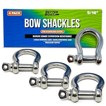 Premium Stainless Steel D-Ring Shackles, Marine Grade, 4-Pack, 5/16"