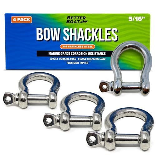 Premium Stainless Steel D-Ring Shackles Marine Grade 4-Pack 5/16 Mini Bow or Clevis Anchor Shackle for Boat Sailboat Chain Rigging Clasp