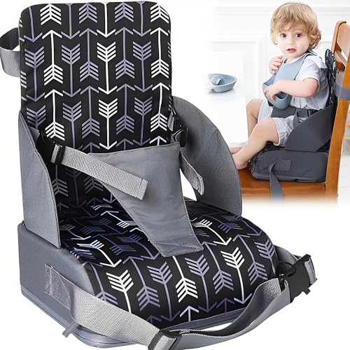 CHSG Alzador Silla Para Niños Comer, Asiento Elevador Portátil Para Mesa De Comedor, Fácil De Limpiar y Ajustable, 6 Meses - 4 Años Silla Para Comer Bebe, Para Familias, Restaurantes, Viajes (Negro)