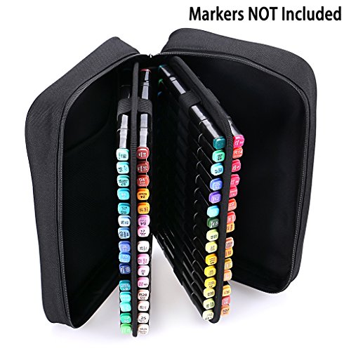 BTSKY Art Marker Carrying Case Lipstick Organizer-60 Slots Canvas Zippered Markers Storage for Touch Spectrum Noir Paint Sharpie Markers, Empty Wallet Only (Black) - Thumbnail 4