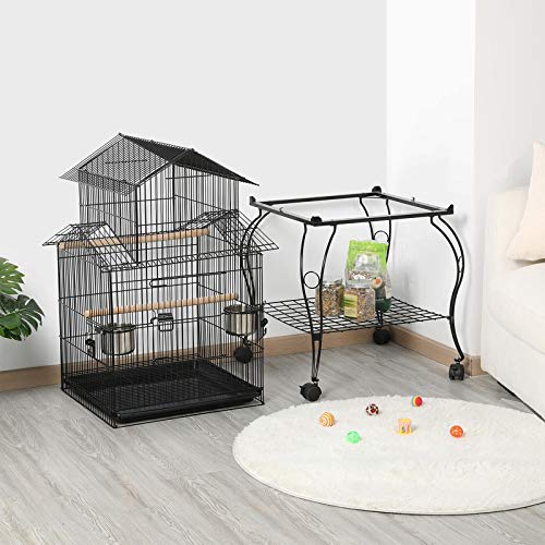 Yaheetech-Budgie-Cage-55-inch-Rolling-Standing-Triple-Roof-Medium-Parrot-Cage-Pet-Bird-Cage-with-Detachable-Stand-for-Cockatiels-Sun-Parakeets-Green-cheeked-Conures-Macaw