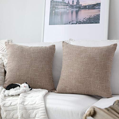 Kevin Textile Set Of 2 Decorative Lined Linen Square Throw Pillow Cases Protectors Cushion Covers For Sofa, Natural Linen, 20"X20" #TOP27