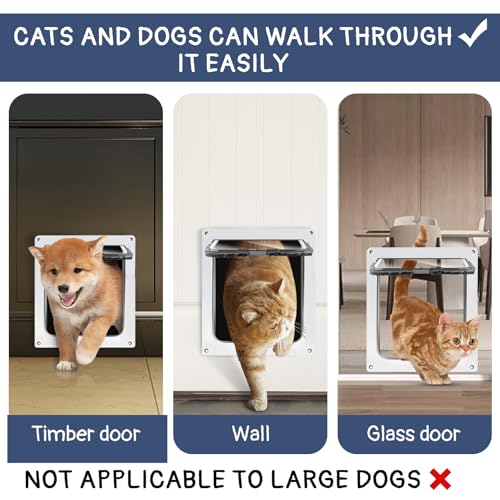 Katzentür, Sicherheits-Haustier-Tür mit 4-Wege-Schloss, Katzenklappe Innentür, Hundeklappe für Hundes, Wetterfest-einfache Installation Cat Klappe Tür für Innen Außentür, Fenster, Wand (20x20 cm)