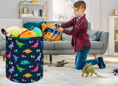 Image of Collapsible Kids Laundry Basket Clothes Hamper, Foldable Storage Organizer Bin, Toy Clothes Storage with Handles for Boys Girls Bedroom, Room Decor Dinosaur