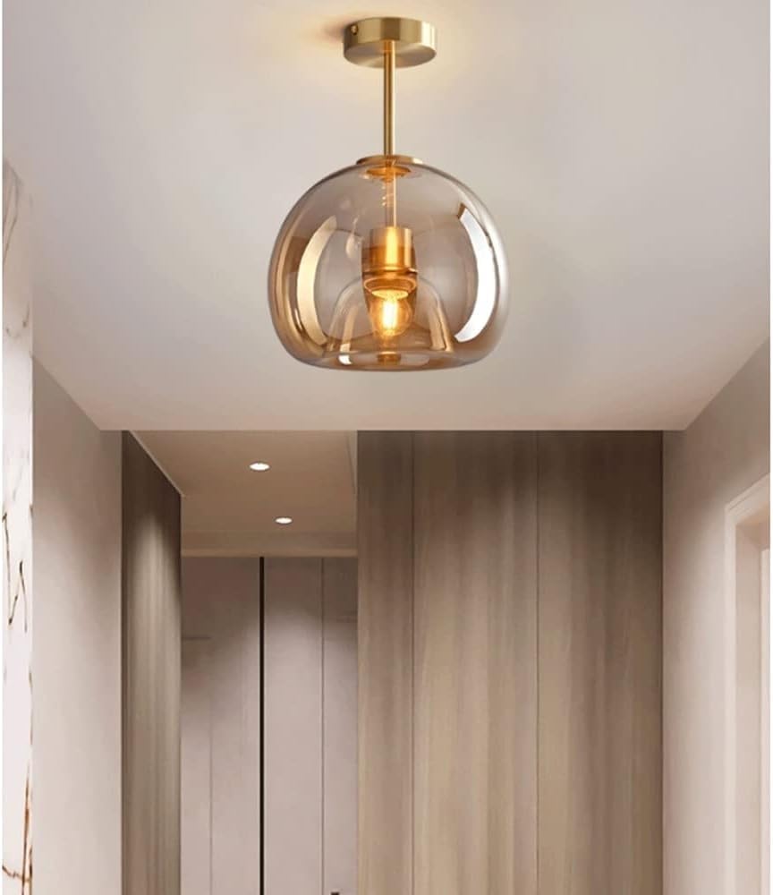 Lampa sufitowa do przedpokoju, balkon, mała retro lampa sufitowa ze szkła miedzianego, E26 do montażu podtynkowego do szatni, kuchni, restauracji, salonu żyrandol na ganku
