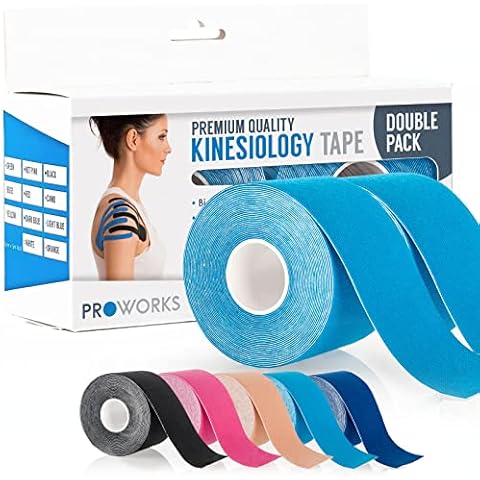 Proworks 2 Pack of Kinesiology Tapes | Pack of Two 5m Rolls of Elastic Muscle Kinesiology Tape Roll For Extra Support in Exercise, Sports & Injury Recovery - Light Blue Cover