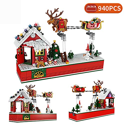 Myste Noël Calendrier de lAvent 2021, 940 Pièces Voiture-traîneau Orignal de Noël Architecture Blocs de Construction Créatif de Jouet de Noël Compatible avec Lego Noël 2021, 33.4 x 22 x 9cm Cover
