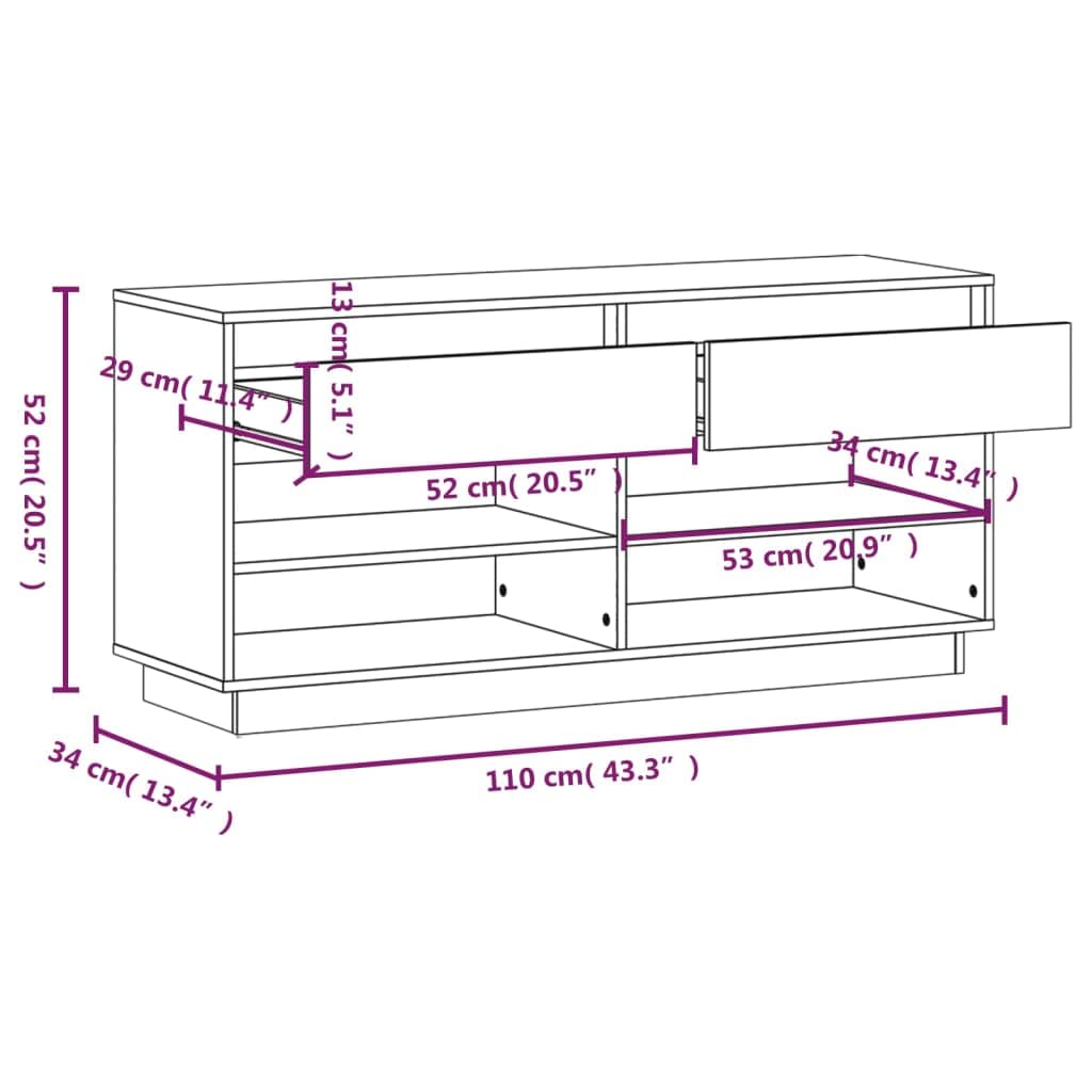 Schuhregal Honigbraun aus massivem Kiefernholz 110x34x52 cm, Schuhschrank mit 2 Schubladen und 4 Fächern, Stabiler Schuhständer für Flur, Diele, Schlafzimmer und Garderobe