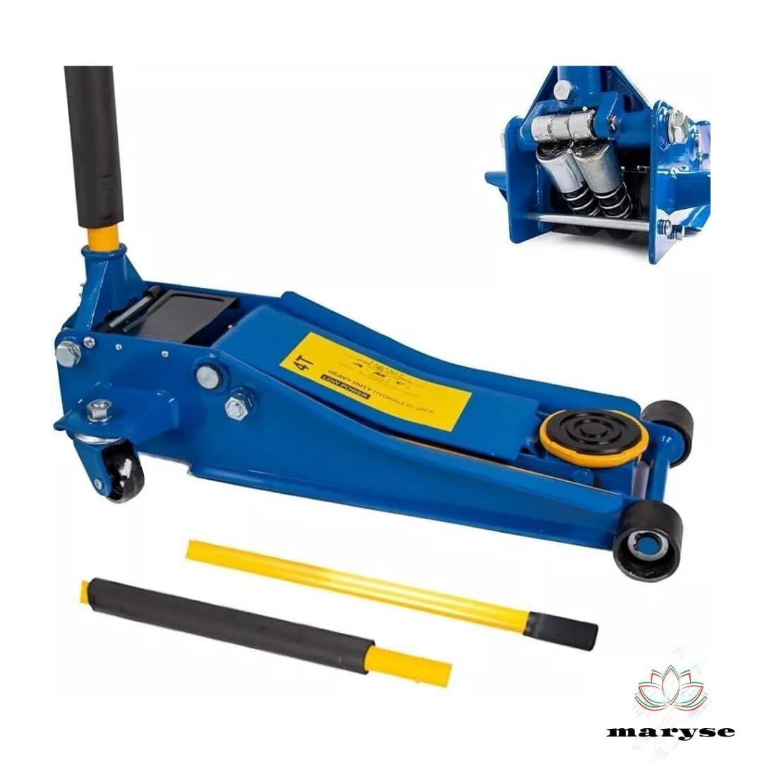 Maryse Cric Idraulico a Carrello Professionale 4 Ton – Sollevatore da Officina in Acciaio Rinforzato con Doppio Pistone – Altezza 145-500 mm, Valvola di Sicurezza, Ergonomica e Ruote Girevoli