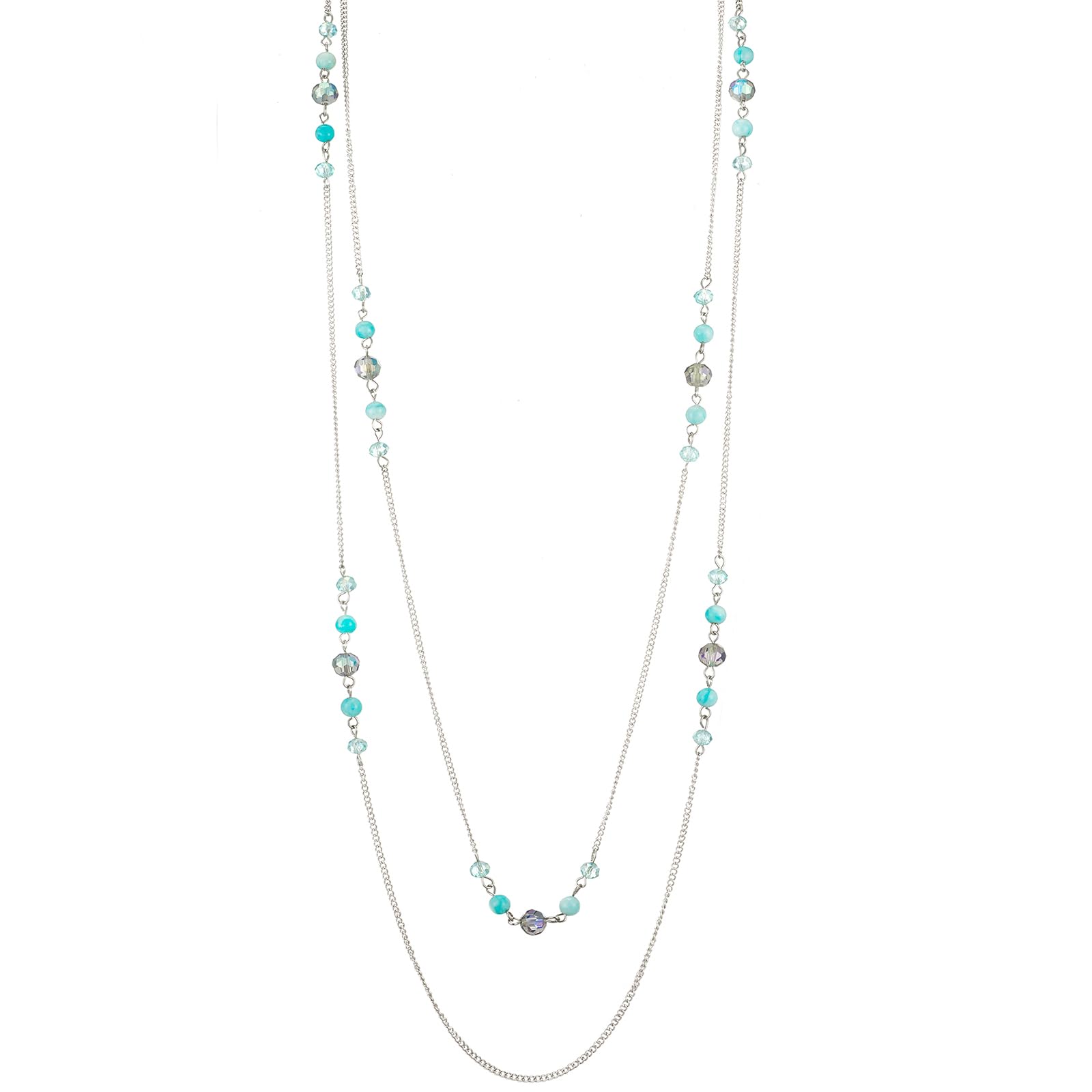 FULU AUTUMN Long Layered Statement Necklaces for Women Silver Crystal shell Chain Necklace Boho Costume Jewellery Birthday Gifts