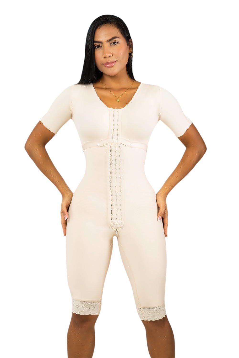 Photo 1 of Stage 1 Post Surgery Colombian Faja- for Surgical Recovery BBL Lipo360 Tummytucks Faja Reductora Short Sleeves & Bra (White, Small)