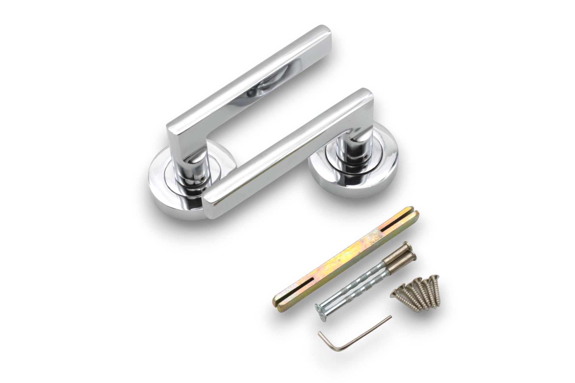Door Handles Dual Tone Pair Of Modern Interior Straight Lever On Round Rose Set | UK - View #2