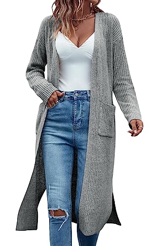 Danedvi Long Cardigan Sweaters for Women Ribbed Knit Open Front