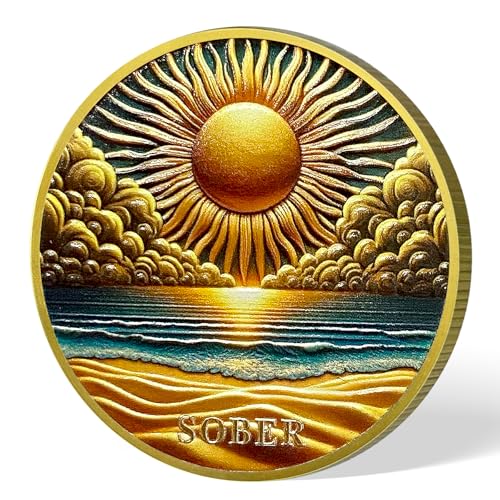 Moeda de sobriedade Golden Sun Beach | Medalhão AA Chip com Oração de Serenidade | Token de aniversá