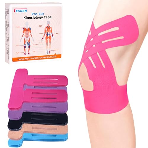 IEADEN Precut Kinesiology Tape for Knees, 10 Pcs, Upgraded, Knee Support & Stability, Knee Pain Relief Athletic Tape - Waterproof & Elastic, Breathable Hypoallergenic Latex-Free Tape, Pink
