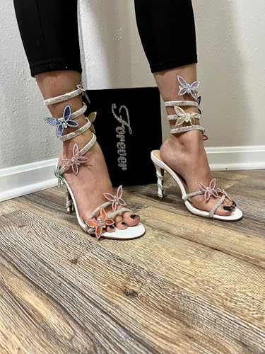 Image of Forever Link Women Rhinestone Butterfly Wrap up Stiletto Heel Sandals