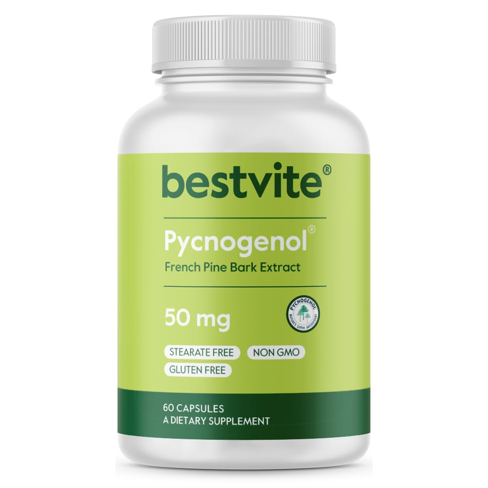 BESTVITE Pycnogenol 50mg (60 Caps) - French Maritime Pine Bark Extract 1 Count (Pack of 60)