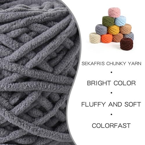 Image of 3 Pack Fluffy Chenille Chunky Yarn for Crocheting 100g(65.6yd) - Baby Yarn for Crocheting Soft - Velvet Yarns for Crochet Blanket - Amigurumi Crochet Yarns(Grizzly