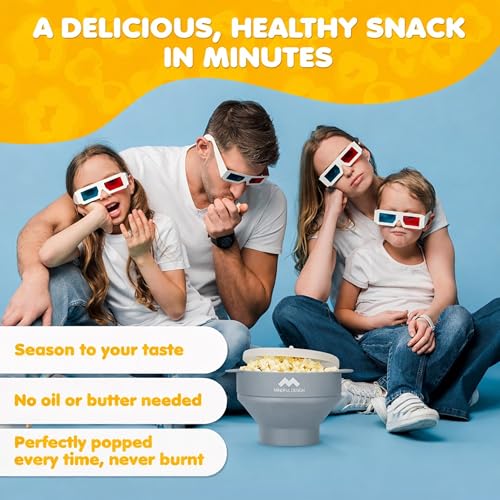 Image of The Original Mindful Design Microwave Popcorn Popper - Silicone Bowl, BPA-Free & Dishwasher Safe (Grey)
