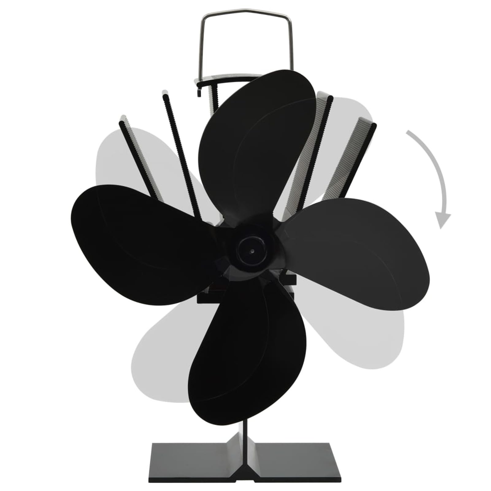 Homgoday Ventilador de Estufa accionado por Calor 4 aspas Negro Leñera Registro de Leña, Estantería para leña de Chimenea para Interior y Exterior Soporte de Madera 18 x 11.5 x 21.5 cm (4 Hojas)