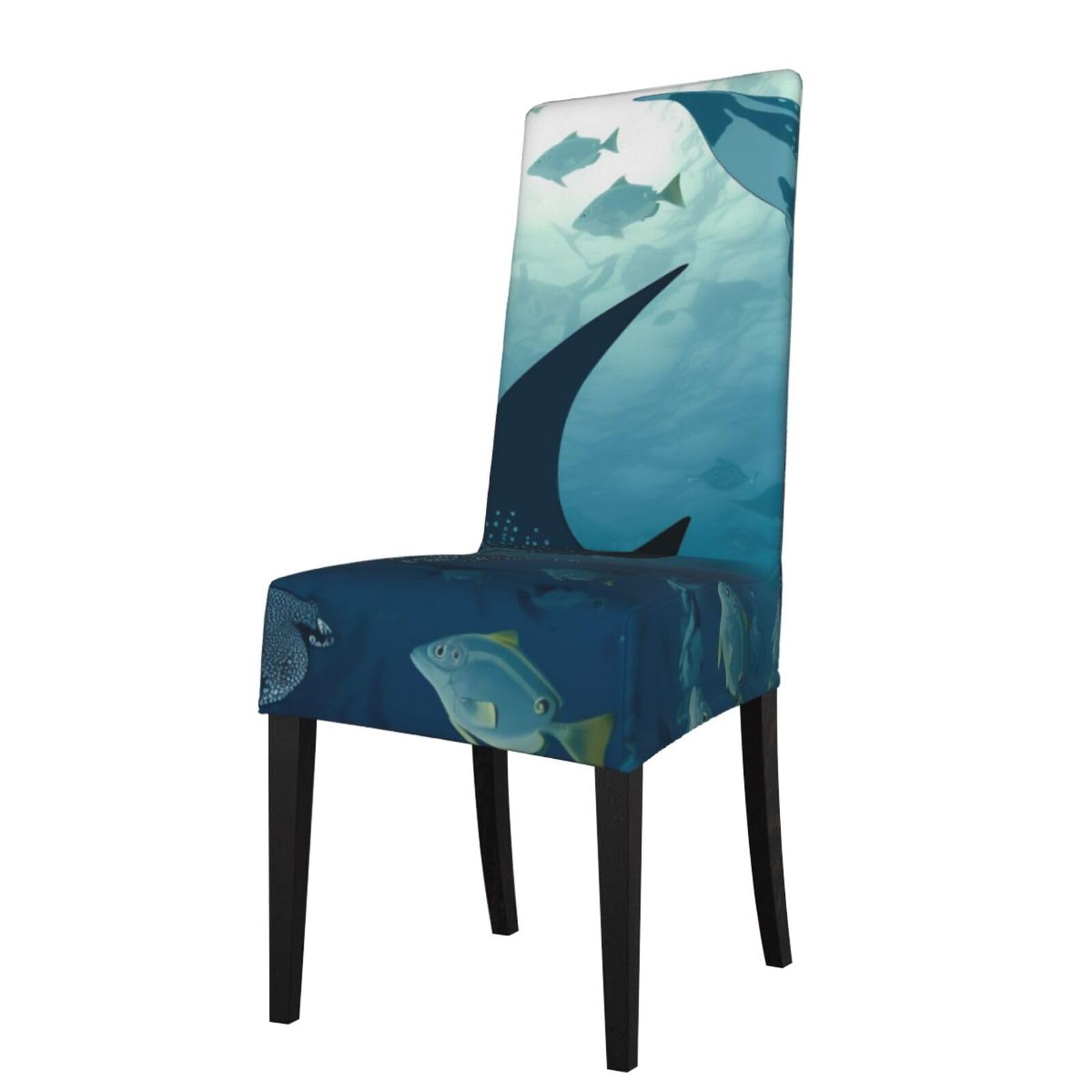WPKJU Manta Ray and Fish Print Dining Chair Covers Removable Chair Seat Covers Decorative for Kitchen & Bar Stools