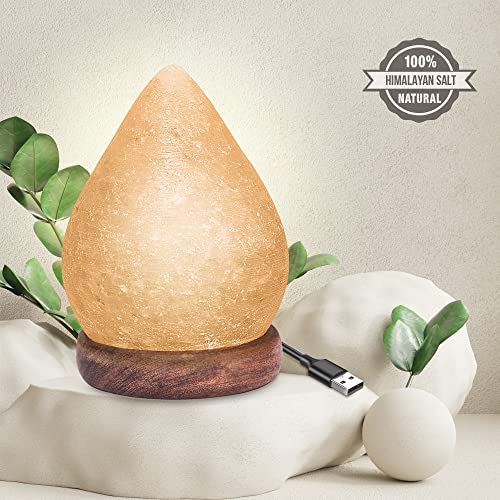 Pohs Himalayan Tear Drop Shape Mini Usb Pink Salt Lamp 7 Color Led Hand Crafted/Carved Rock Salt Night Light, Crystal Rock Salt From Himalayan Mountains; Premium Wood Base, Usb Cable #TOP2